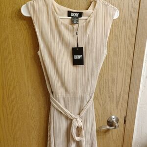 DKNY Cream Pinstripe Midi Dress